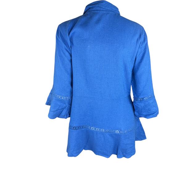 Isaac Mizrahi Live! Bridgehampton Linen Tunic w/ Lace Trim Blue XS NWOT - Picture 4 of 14